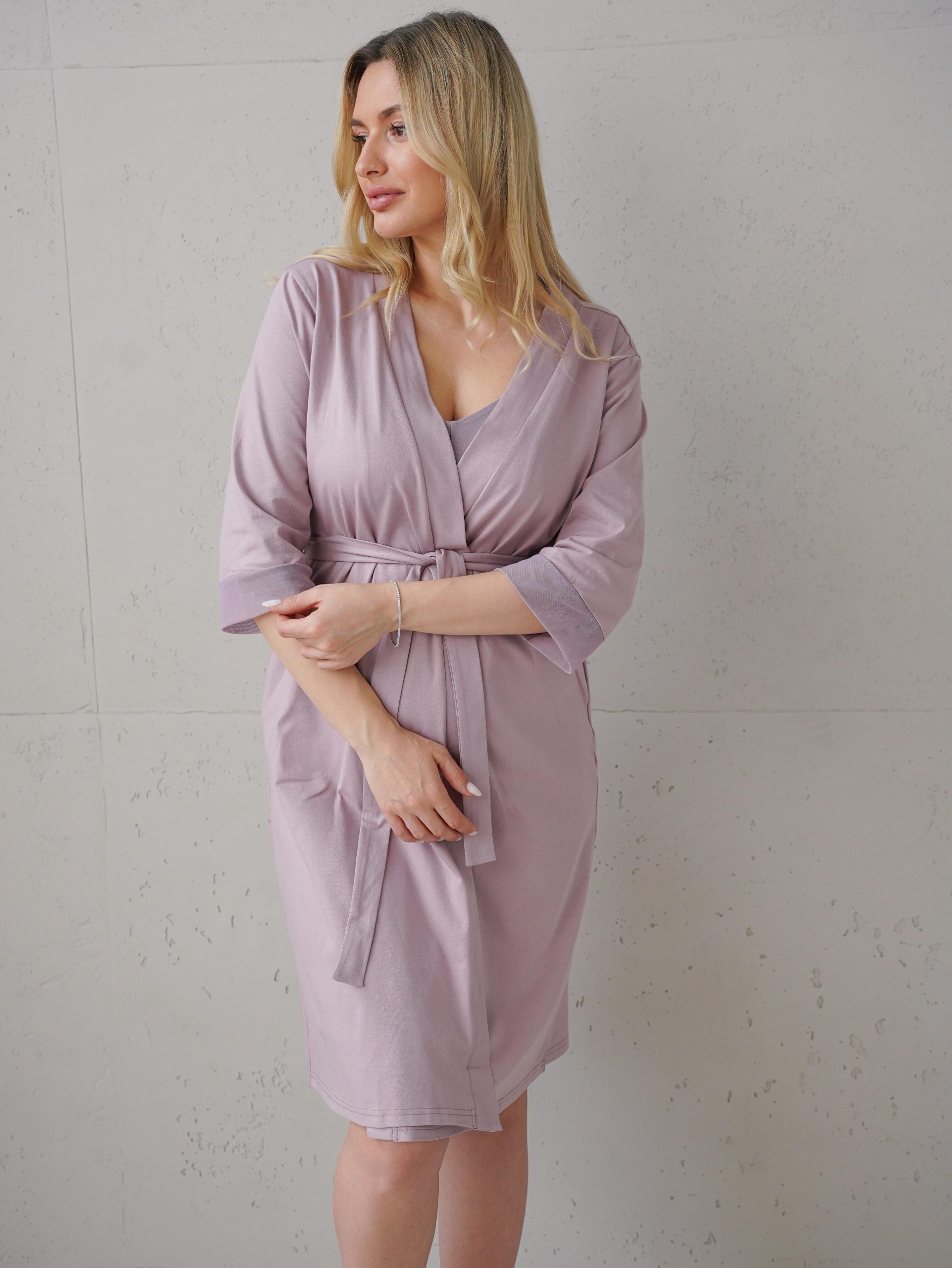 Халат трикотажний з бавовни та мікрофібрової сітки на рукавах Soft&Lace - Зображення 6