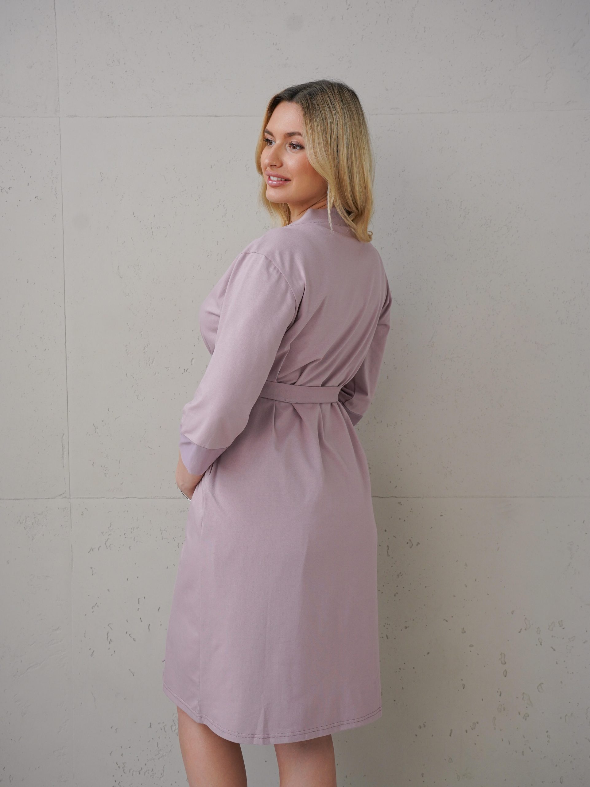 Халат трикотажний з бавовни та мікрофібрової сітки на рукавах Soft&Lace - Зображення 8