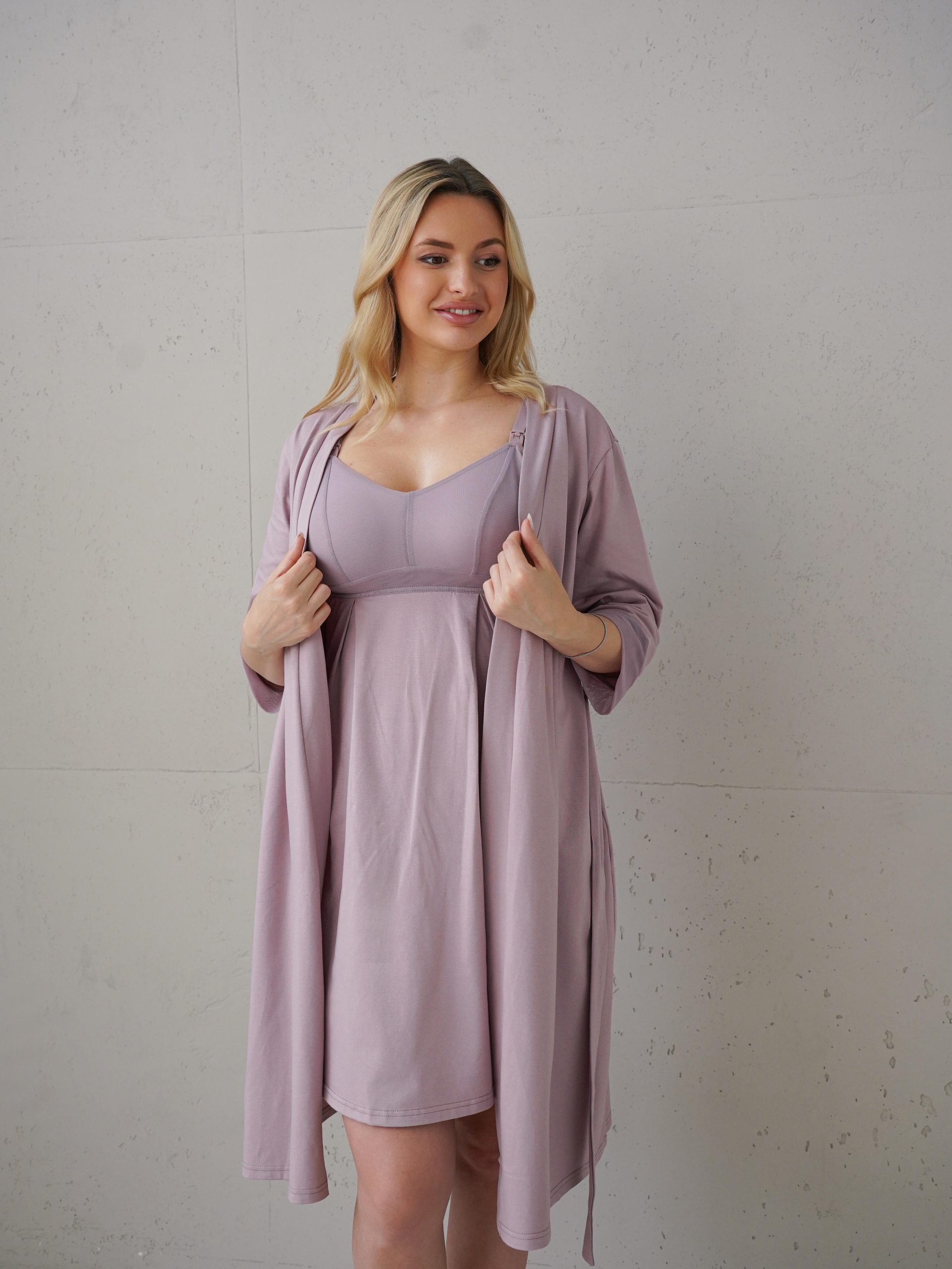 Халат трикотажний з бавовни та мікрофібрової сітки на рукавах Soft&Lace - Зображення 9