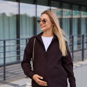 Вельветова cорочка для вагітних Varna - Шоколадний