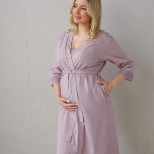 Халат трикотажний з бавовни та мікрофібрової сітки на рукавах Soft&Lace